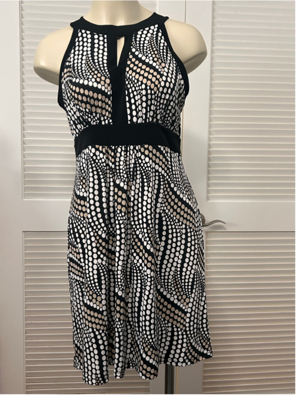 Talco Italy NWT Black White Polka Dot Keyhole Dress Size M